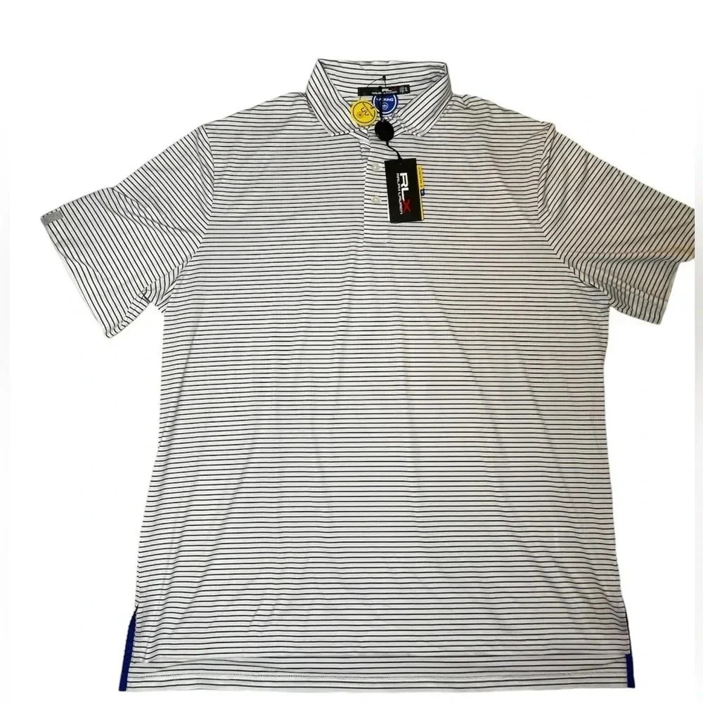 Ralph Lauren RLX Men's classic fit performance polo white/ grey stripes sz XL